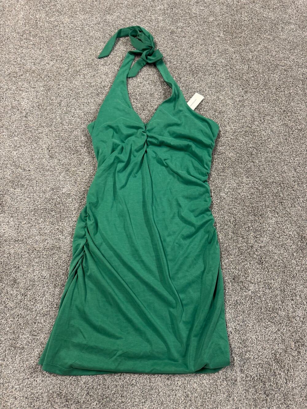 Anthropologie Women's Green Halter Ruched V-Neck Dress